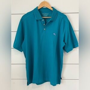Tommy Bahama islandzone Supima Teal Blue Short-Sleeve Polo Large